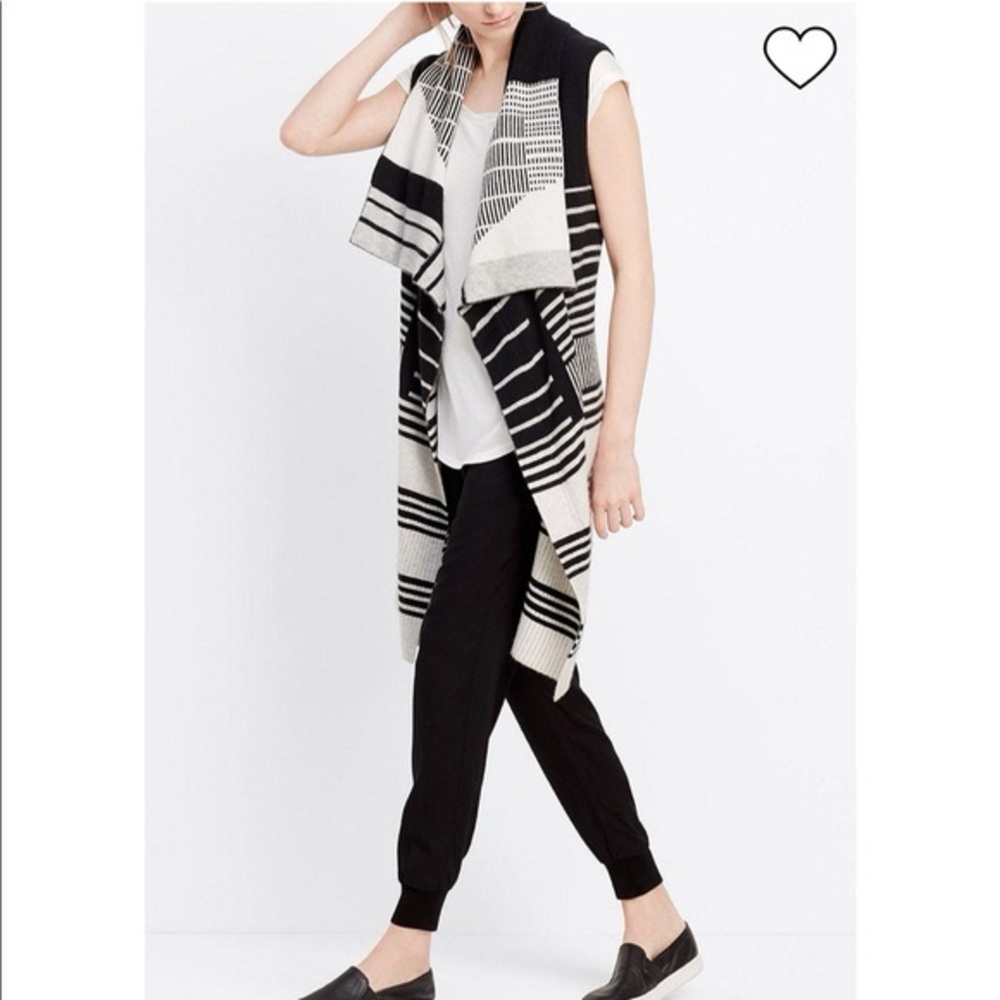 Vince Womens Long Striped Open Front Sleeveless Sweater Size M